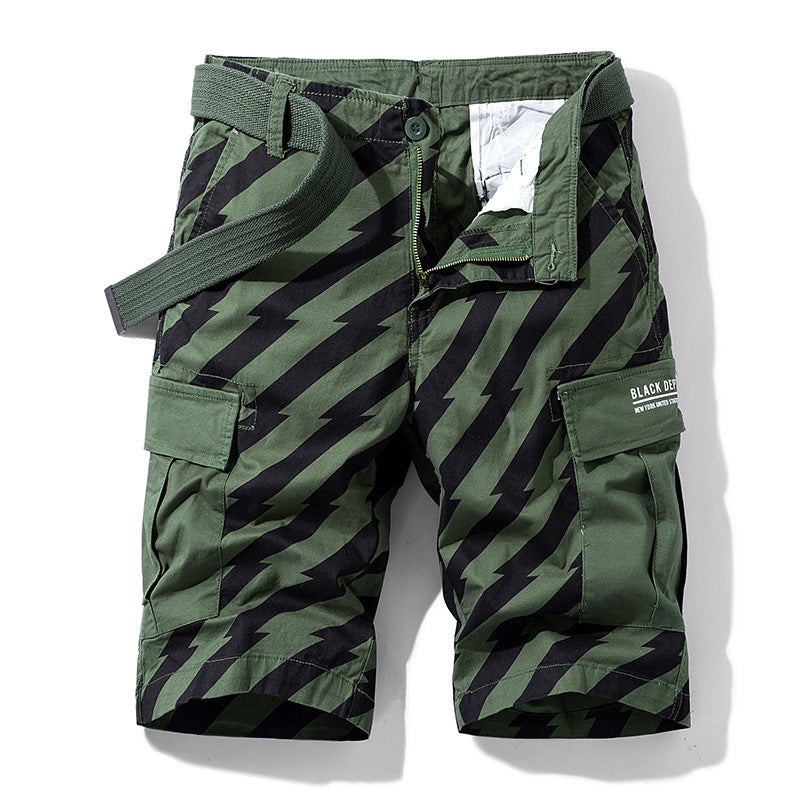 Summer Thin Print Striped Cargo Shorts