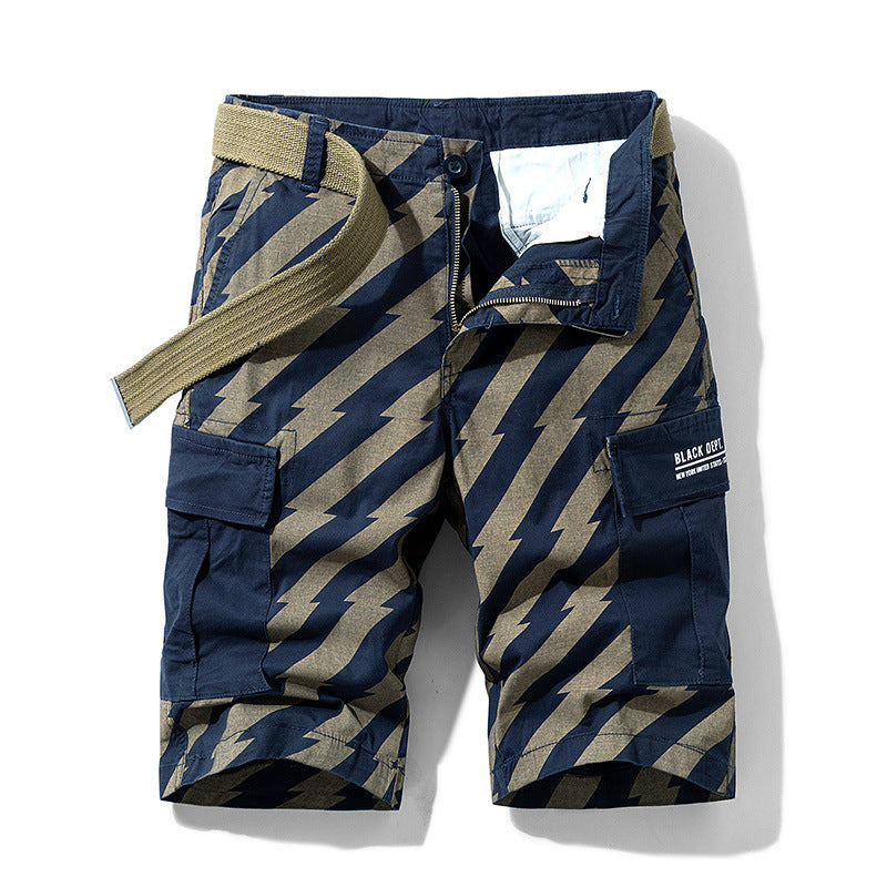 Summer Thin Print Striped Cargo Shorts