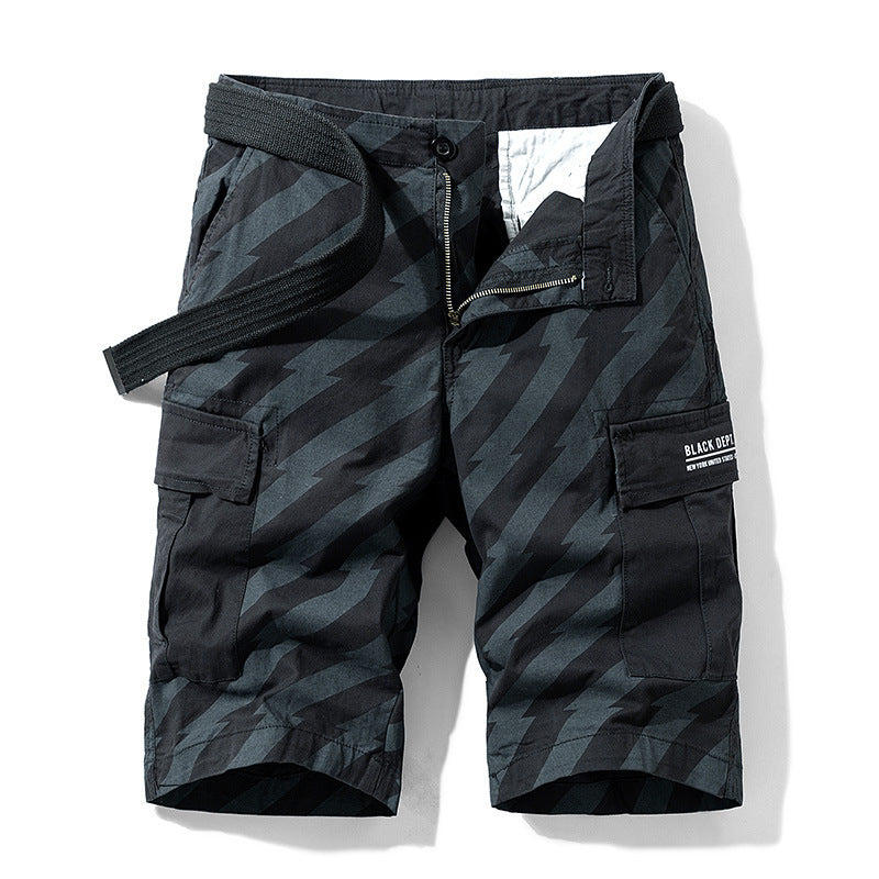 Summer Thin Print Striped Cargo Shorts