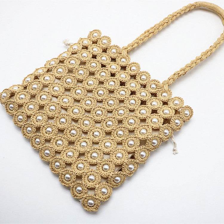 Woven Handbags Pearl Handbag - Mubimart