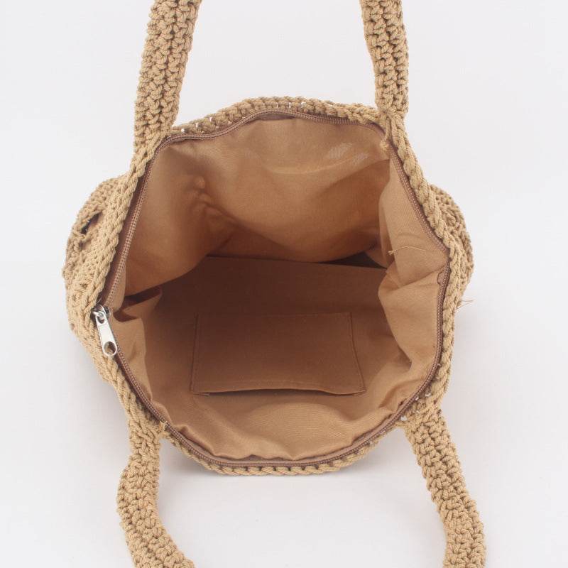 New Crochet Beach Handbag for Girls Summer Straw Rope Hollow Out Hand Woven Totes Bag Women Hollow Knitting Handbag - Mubimart