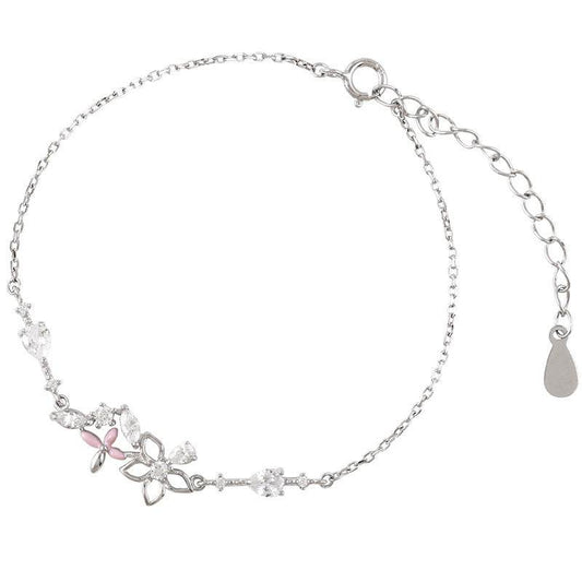 Fashion Korean 925 Sterling Silver Link Chain Crystal Flower Charm Bracelet &Bangle For Women Wedding Jewelry SL113 - Mubimart