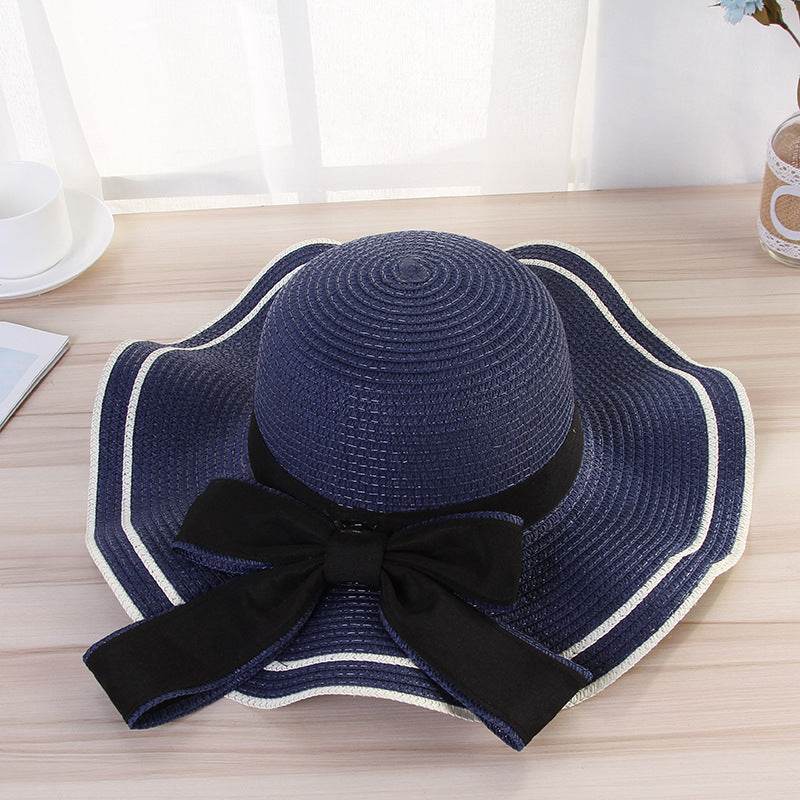 Summer Sun Hat Women Straw Hats Sunshade Panama Fashion Bow Beach Hat Foldable Travel Caps - Mubimart