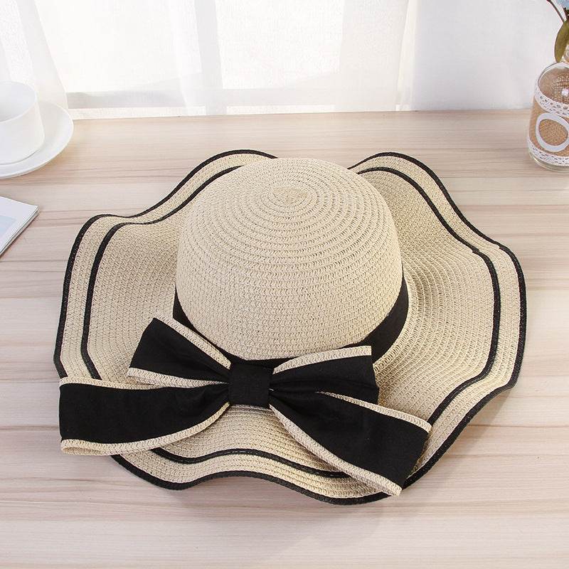 Summer Sun Hat Women Straw Hats Sunshade Panama Fashion Bow Beach Hat Foldable Travel Caps - Mubimart