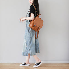 A Shirt With Water Retro Washed Denim Skirt Large Size Hole Personality Strap Dress Casual Dress - Mubimart -  