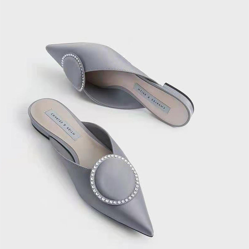 Ondiepe mond neuskap metalen slingback muiltjes zijden top strass kleine ck platte schoenen