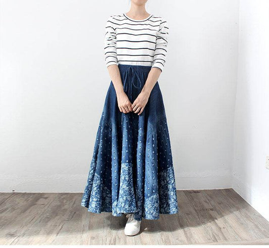 Denim Skirt, Half-length, Large-length Skirt, Printed High-waisted Skirt - Mubimart
