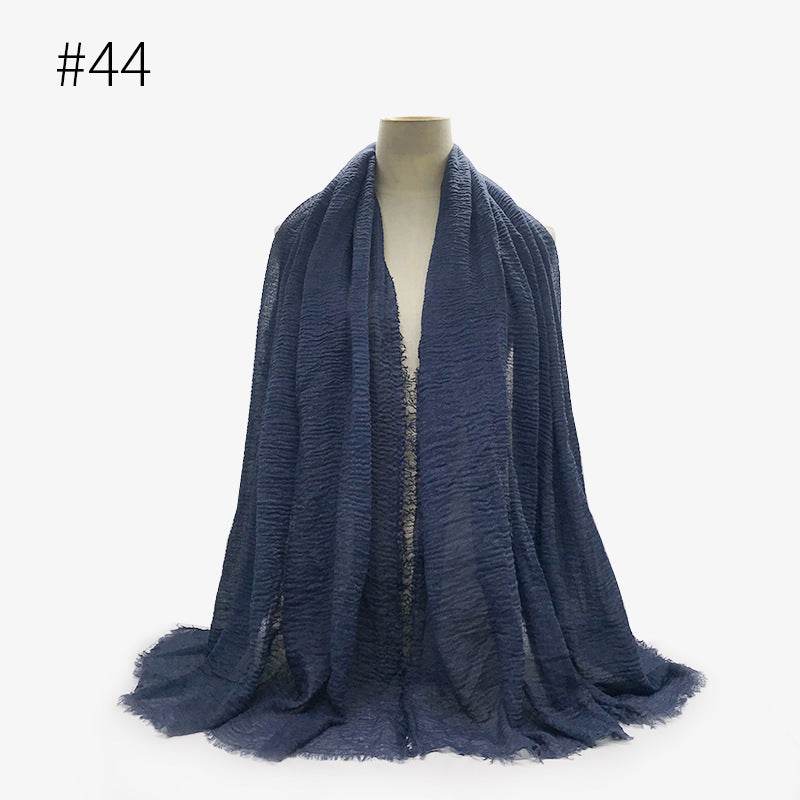 Bubble plain Scarf / cotton scarf fringes women soft solid hijab popular muffler shawls big Pashmina wrap hijab - Mubimart