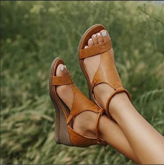Wedge Heel Women's Open-Toed Sandals - Mubimart