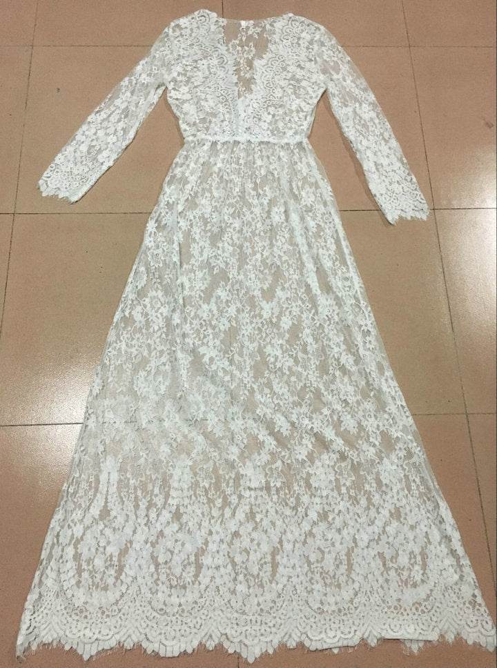 Women Sexy Lace Nightgown Sheer Babydoll Plus Size Lingerie White Long Nightgown - Mubimart
