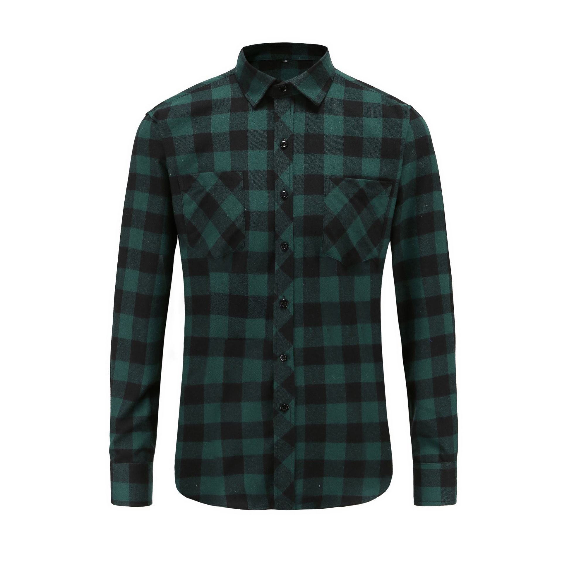 Flannel Double Pocket Men's Plaid Brushed Long Sleeved Shirt