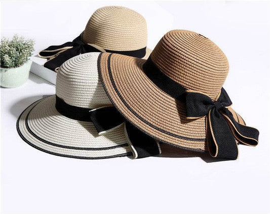 Sun Hat Big Black Bow Summer Hats For Women Foldable Straw Beach Panama Hat Visor Wide Brim Femme Female New - Mubimart
