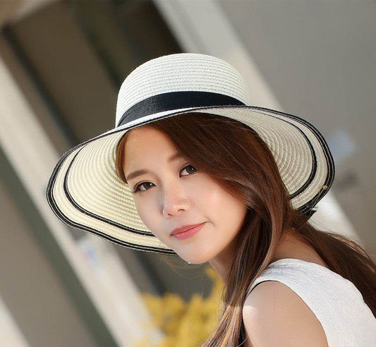 Sun Hat Big Black Bow Summer Hats For Women Foldable Straw Beach Panama Hat Visor Wide Brim Femme Female New - Mubimart