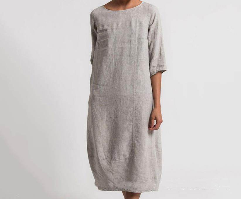 Women's Cotton And Linen Casual Plus Size Dress - Mubimart