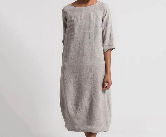 Women's Cotton And Linen Casual Plus Size Dress - Mubimart