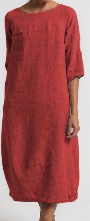 Women's Cotton And Linen Casual Plus Size Dress - Mubimart