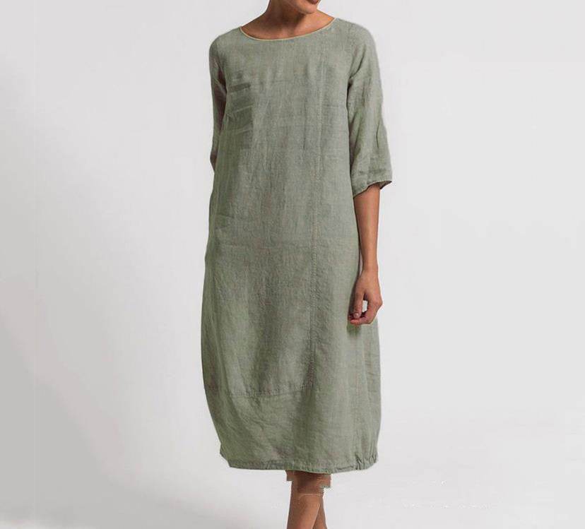 Women's Cotton And Linen Casual Plus Size Dress - Mubimart
