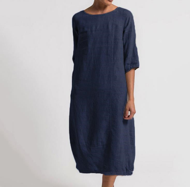 Women's Cotton And Linen Casual Plus Size Dress - Mubimart -  