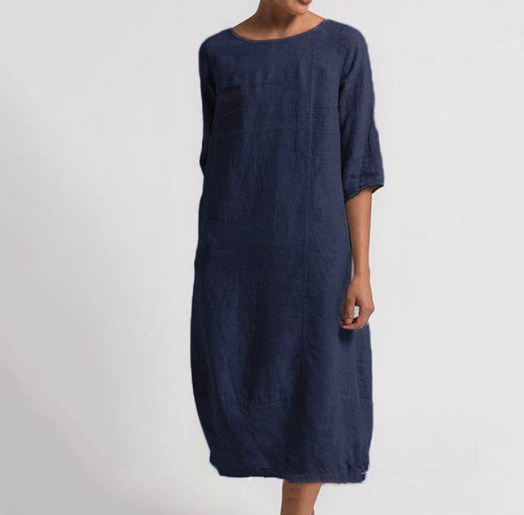 Women's Cotton And Linen Casual Plus Size Dress - Mubimart