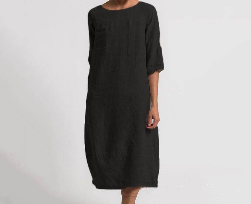 Women's Cotton And Linen Casual Plus Size Dress - Mubimart