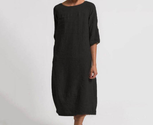 Women's Cotton And Linen Casual Plus Size Dress - Mubimart