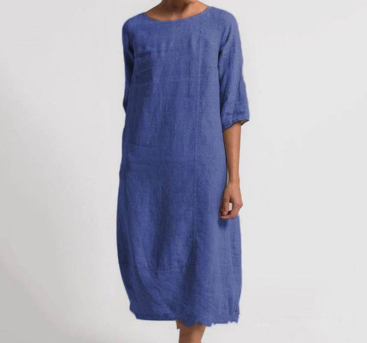 Women's Cotton And Linen Casual Plus Size Dress - Mubimart