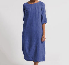 Women's Cotton And Linen Casual Plus Size Dress - Mubimart -  