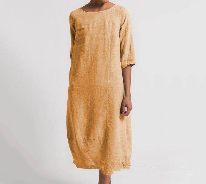 Women's Cotton And Linen Casual Plus Size Dress - Mubimart