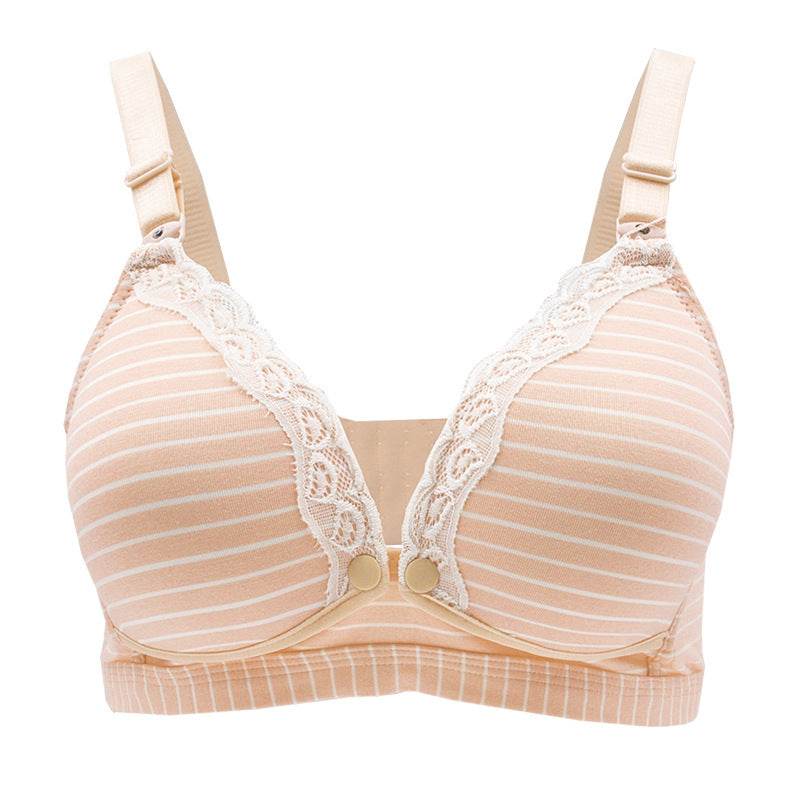 Pure Cotton Maternal Breastfeeding Bra, Lace Non-Wireless Underwear, Front Buckle Nursing Bra - Mubimart