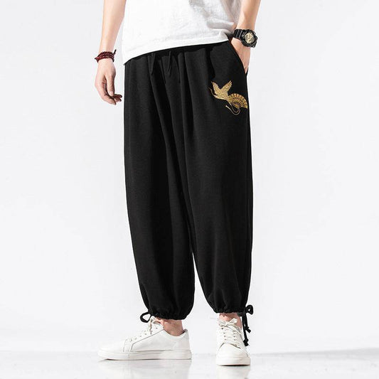 Crane Embroidered Sweatpants - Mubimart