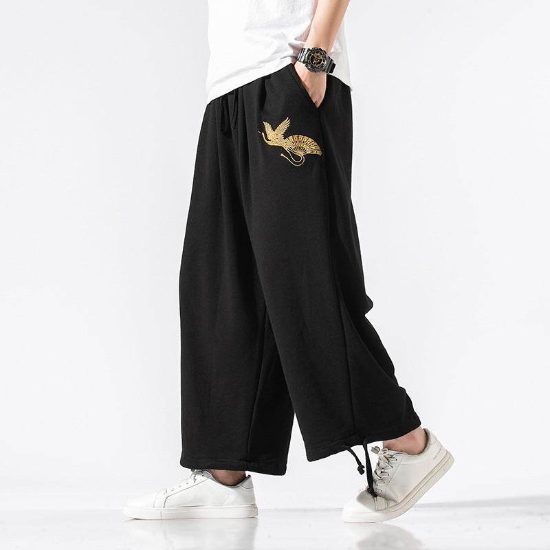 Crane Embroidered Sweatpants - Mubimart