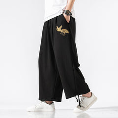 Crane Embroidered Sweatpants