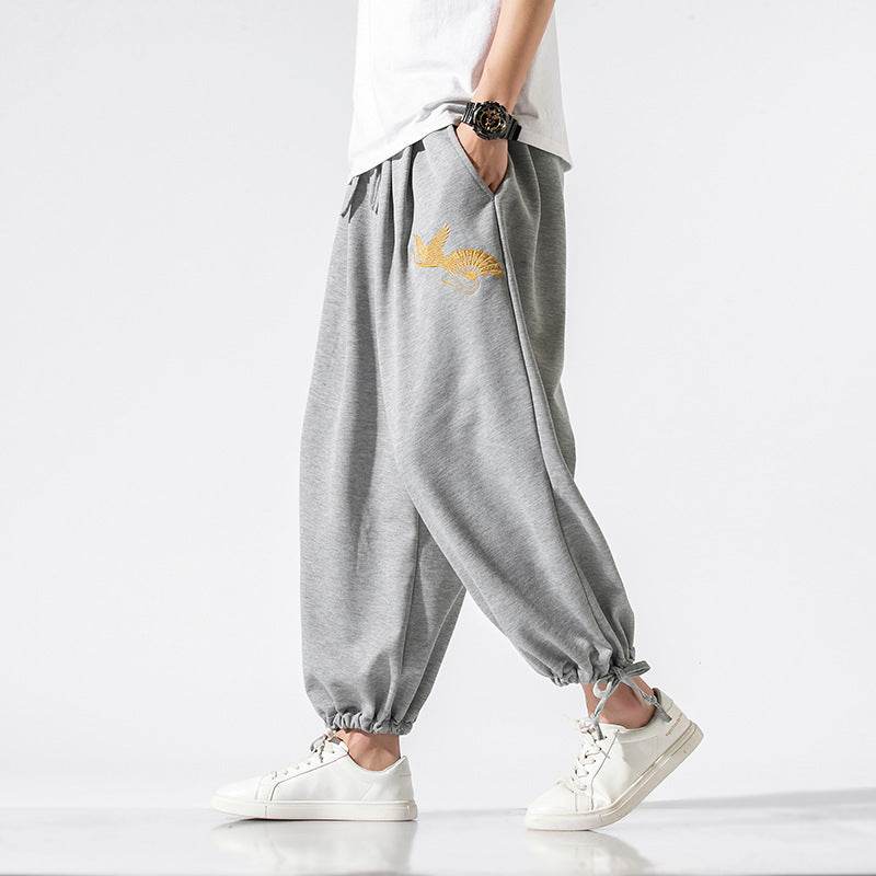 Crane Embroidered Sweatpants - Mubimart