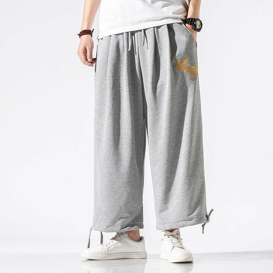 Crane Embroidered Sweatpants - Mubimart