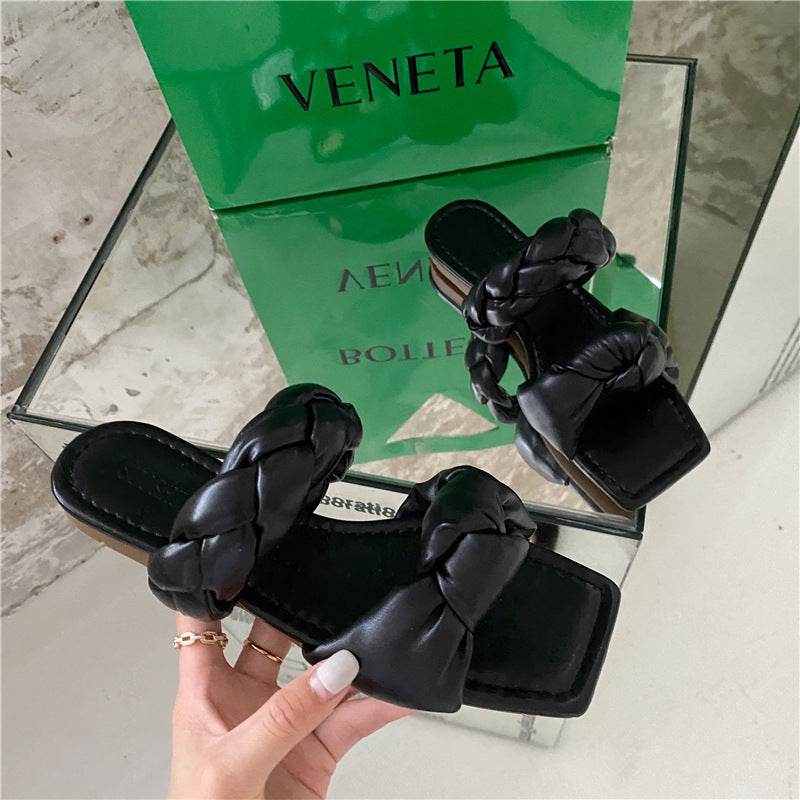 Women's Shoes, Shoes, Sandals, Women's Twist-shaped Sandals And Slippers, Square Toe Flat Mules - Mubimart