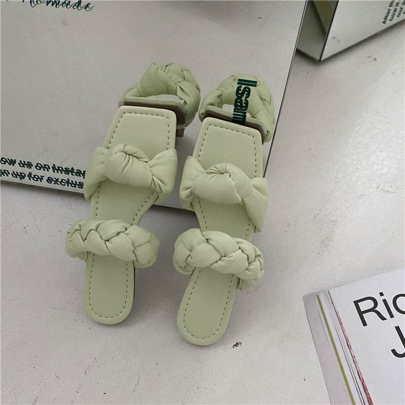 Women's Shoes, Shoes, Sandals, Women's Twist-shaped Sandals And Slippers, Square Toe Flat Mules - Mubimart