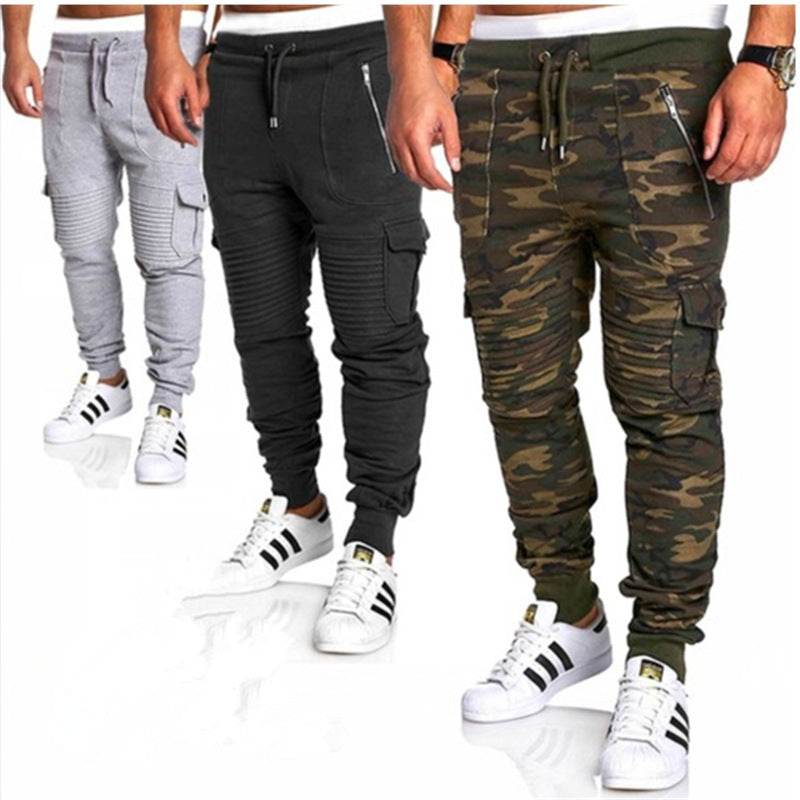 Men's Striped Zipper Sweatpants Casual Pants - Mubimart