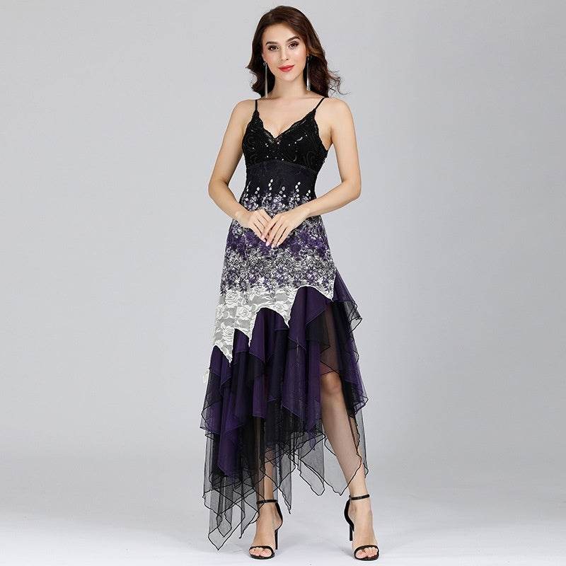 Tunic Women Party Dresses Shiny Rhinestones Sundress Costume - Mubimart