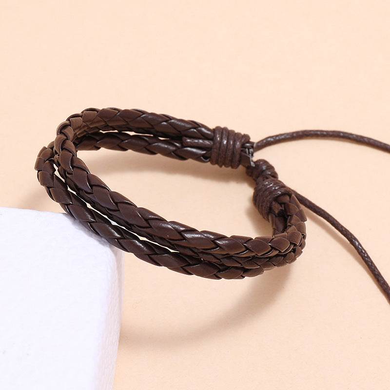 Leather Wrap Braided Wristband Cuff Punk Men Women Hot Surfer Adjustable Bracelet Bangle Couples Bohemia Jewelry - Mubimart