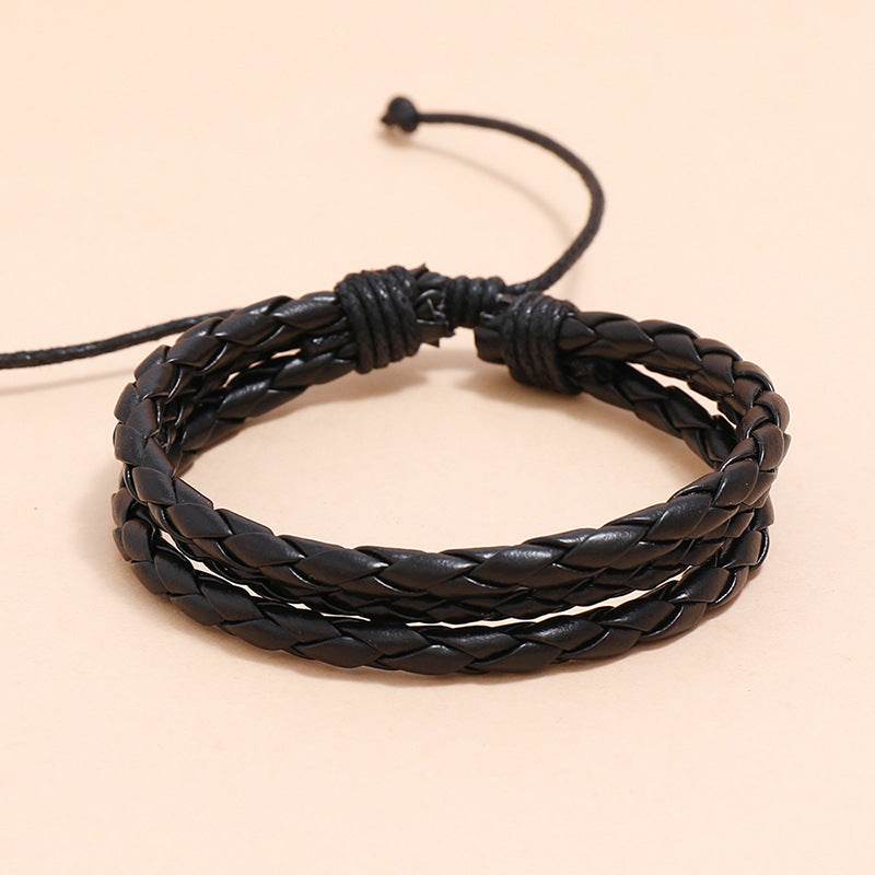 Leather Wrap Braided Wristband Cuff Punk Men Women Hot Surfer Adjustable Bracelet Bangle Couples Bohemia Jewelry - Mubimart
