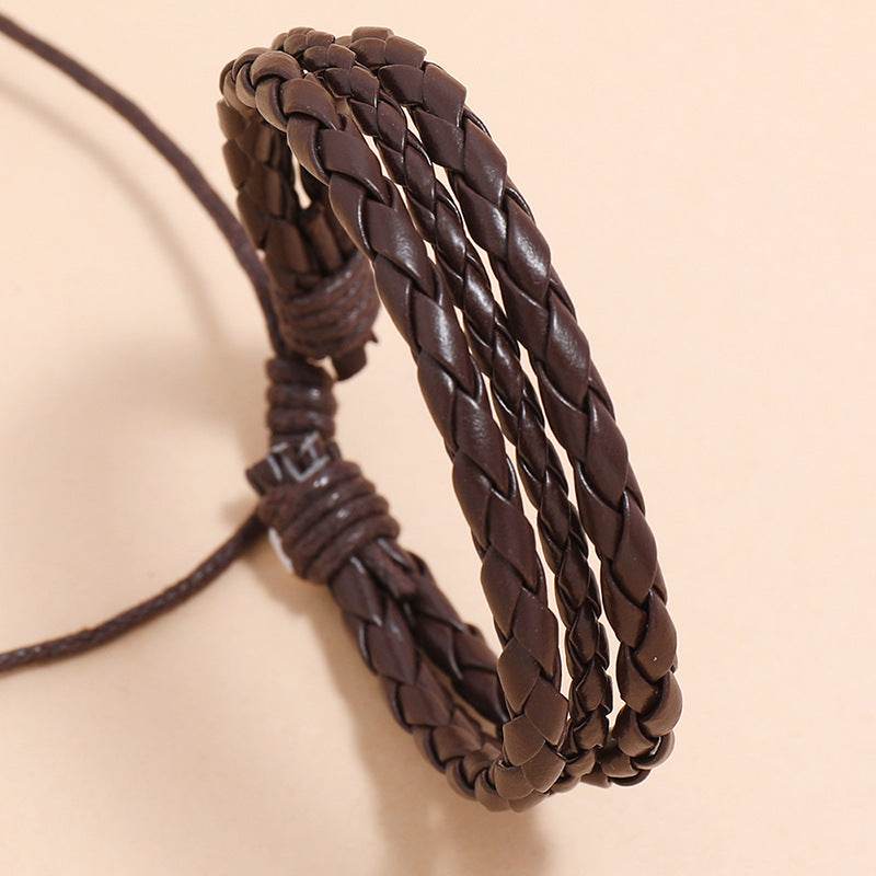 Leather Wrap Braided Wristband Cuff Punk Men Women Hot Surfer Adjustable Bracelet Bangle Couples Bohemia Jewelry - Mubimart