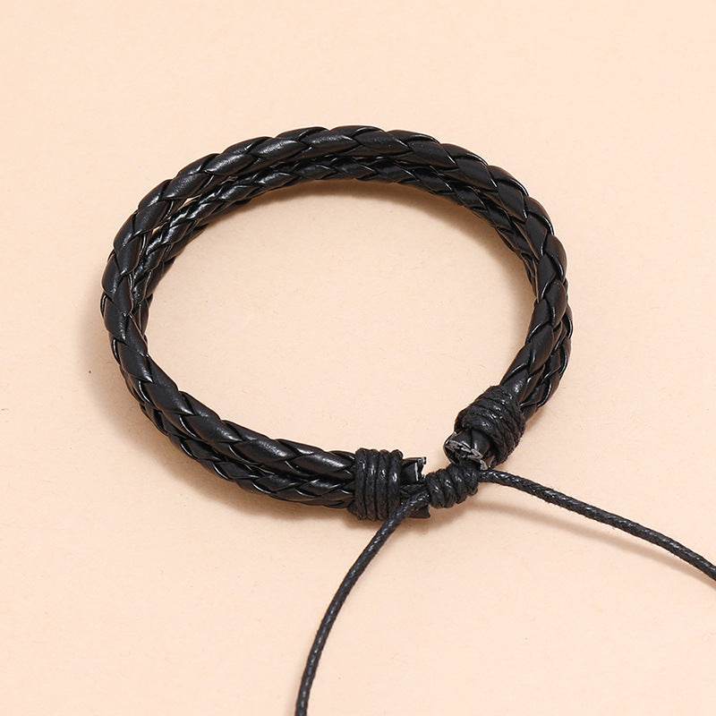 Leather Wrap Braided Wristband Cuff Punk Men Women Hot Surfer Adjustable Bracelet Bangle Couples Bohemia Jewelry - Mubimart