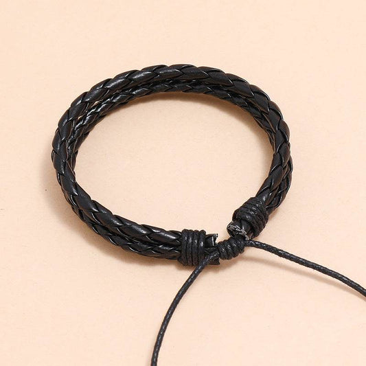 Leather Wrap Braided Wristband Cuff Punk Men Women Hot Surfer Adjustable Bracelet Bangle Couples Bohemia Jewelry - Mubimart