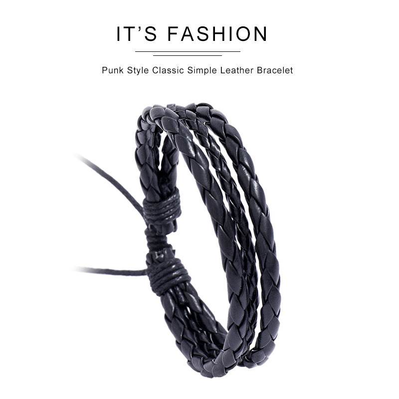 Leather Wrap Braided Wristband Cuff Punk Men Women Hot Surfer Adjustable Bracelet Bangle Couples Bohemia Jewelry - Mubimart