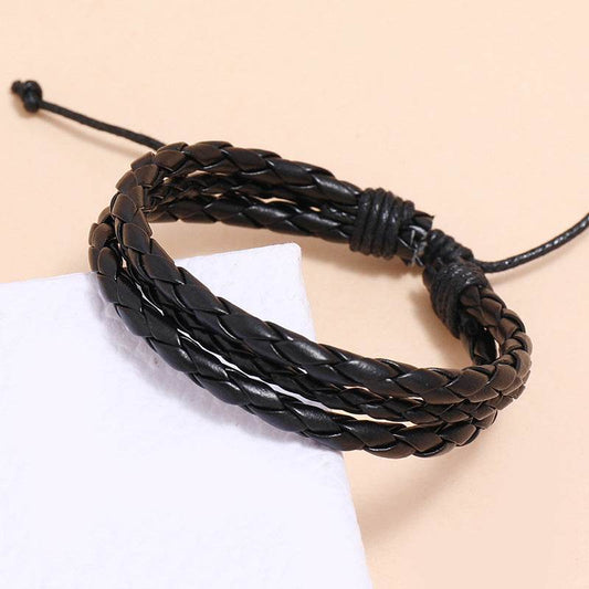 Leather Wrap Braided Wristband Cuff Punk Men Women Hot Surfer Adjustable Bracelet Bangle Couples Bohemia Jewelry - Mubimart