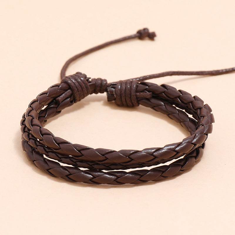 Leather Wrap Braided Wristband Cuff Punk Men Women Hot Surfer Adjustable Bracelet Bangle Couples Bohemia Jewelry - Mubimart