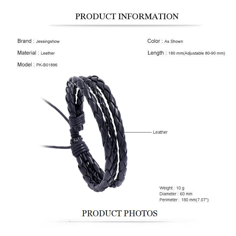 Leather Wrap Braided Wristband Cuff Punk Men Women Hot Surfer Adjustable Bracelet Bangle Couples Bohemia Jewelry - Mubimart