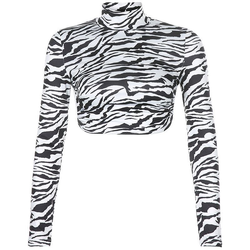 HEYounGIRL Animal Zebra Print Backless Cropped Tshirt Women Sexy Long Sleeve T-shirt Ladies Fashion Crop Tops Tees Streetwear - Mubimart -  