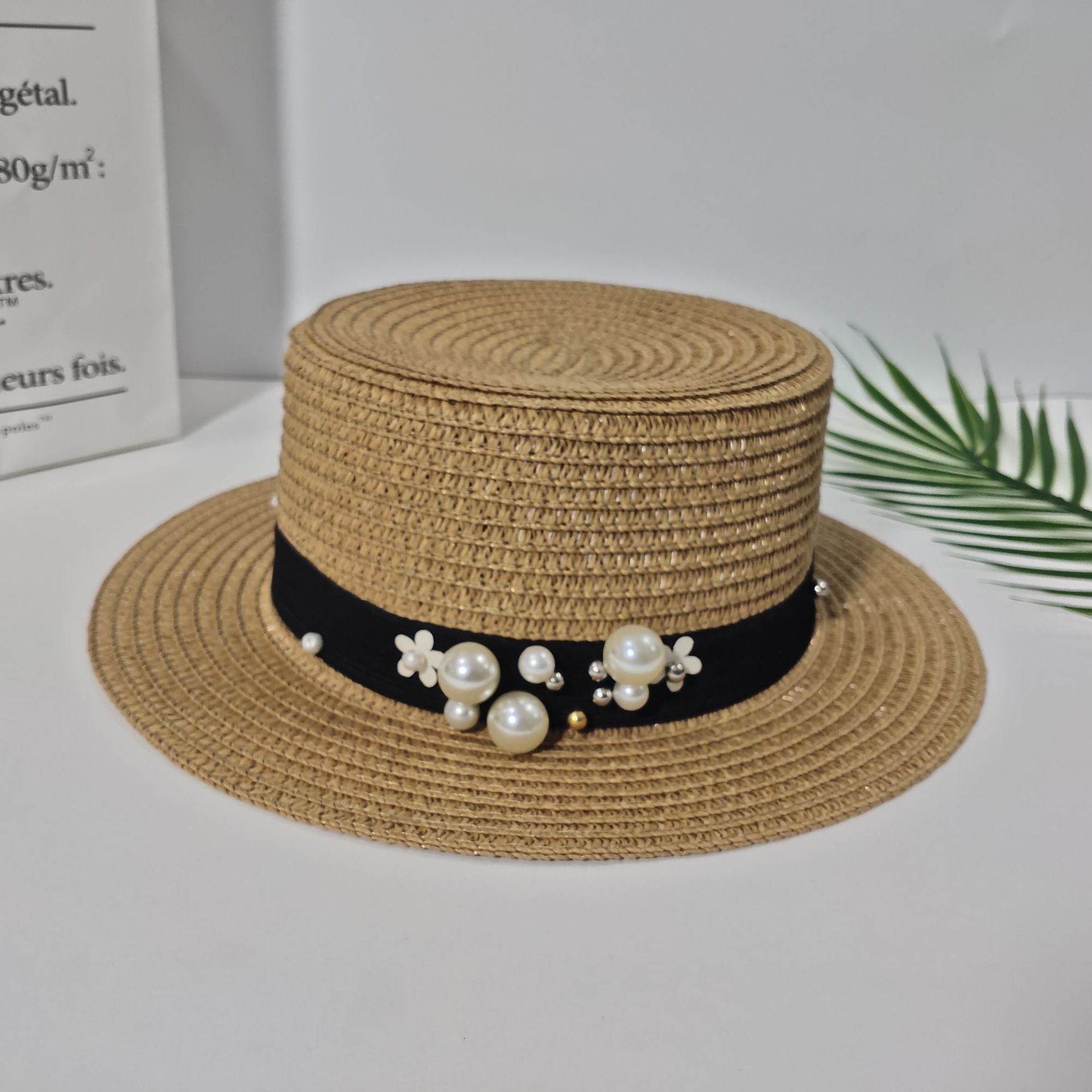 Parent-child Sun Hat Cute Children Sun Hats Pearl Bow Hand Made Women Straw - Mubimart