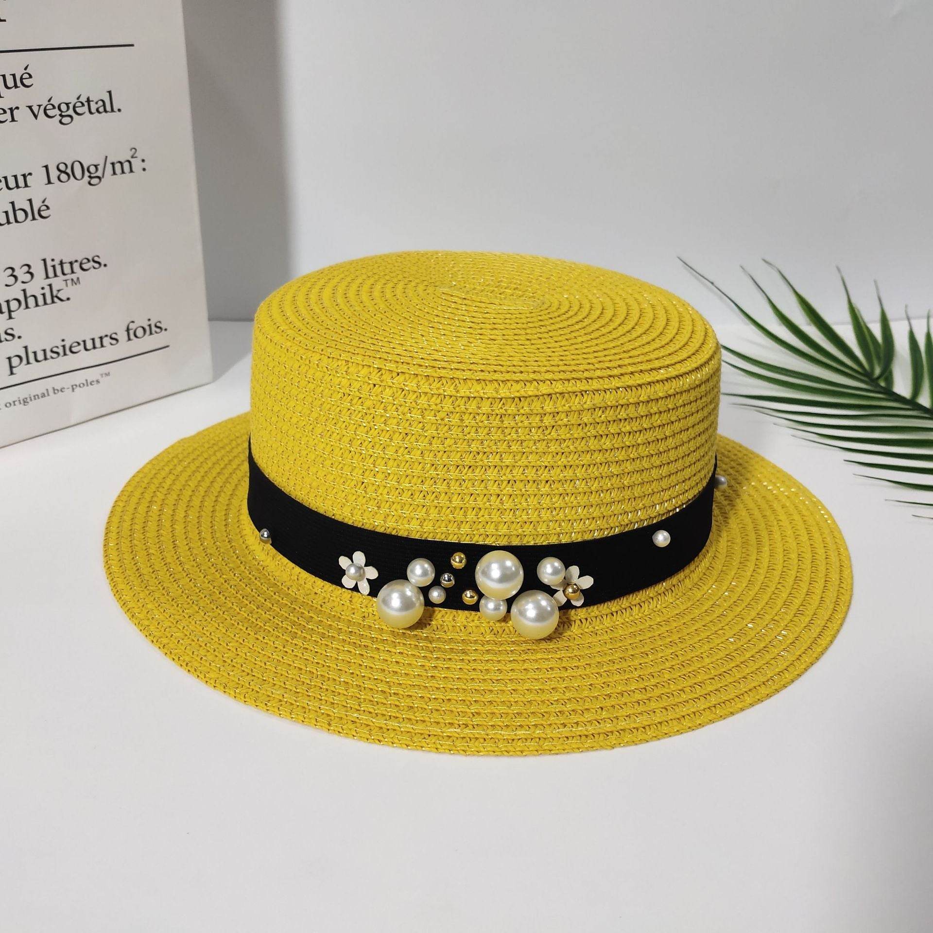 Parent-child Sun Hat Cute Children Sun Hats Pearl Bow Hand Made Women Straw - Mubimart